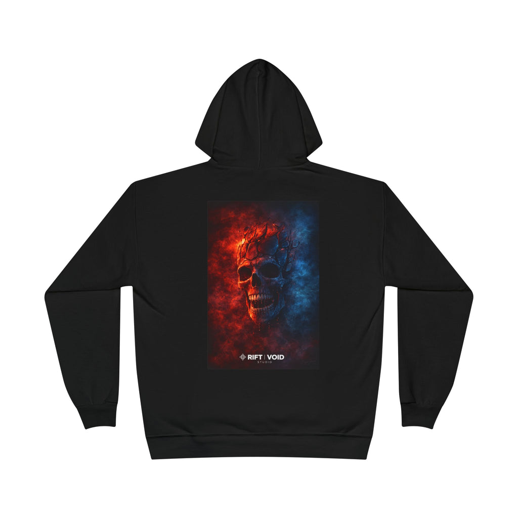 Skull Fire & Ice Hoodie — Split-Element Graphic Pullover