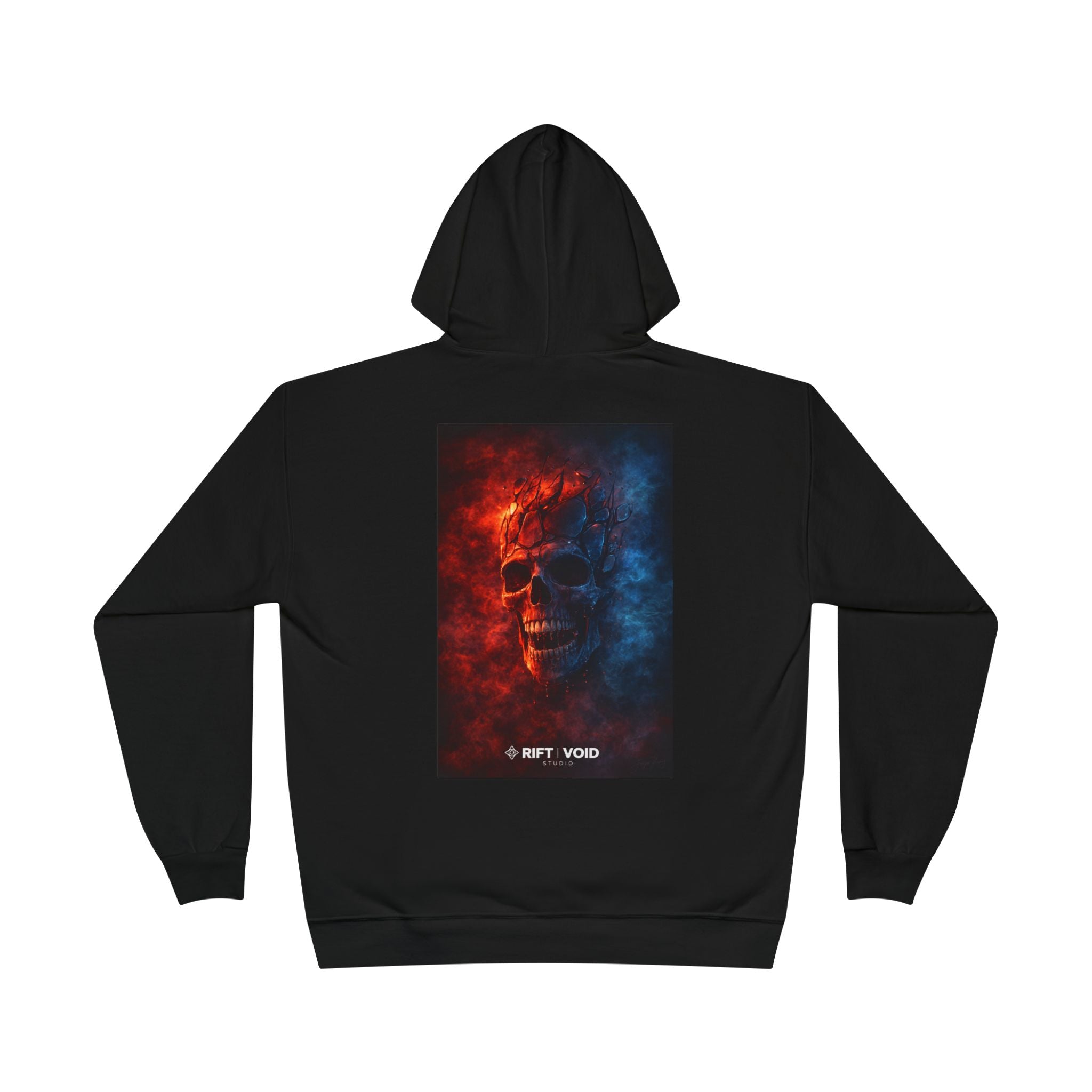 Skull Fire & Ice Hoodie — Split-Element Graphic Pullover